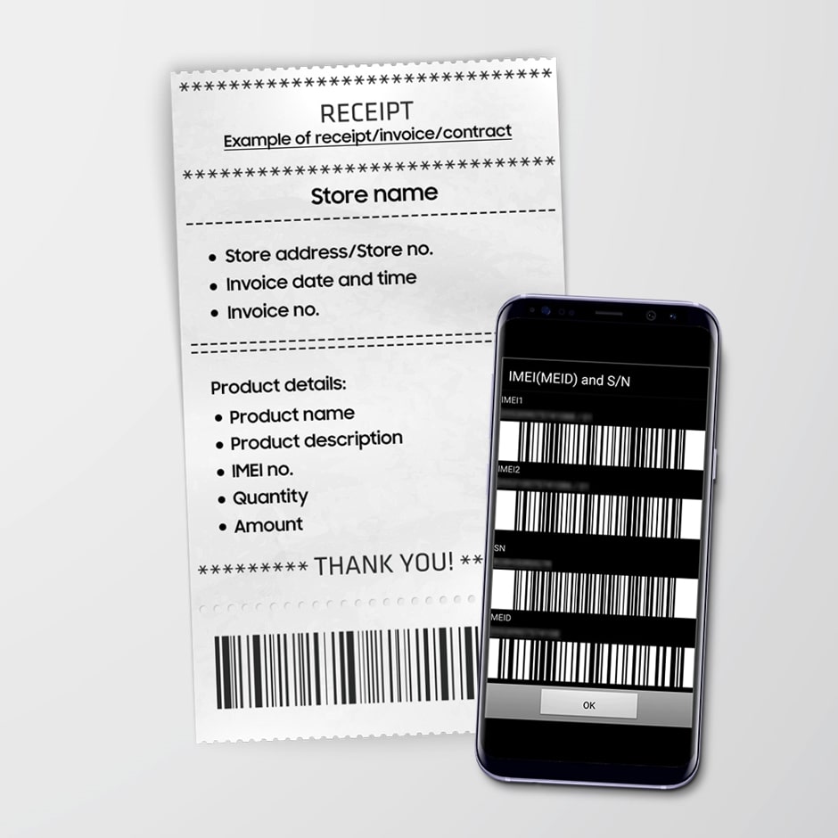 Image showing how to check IMEI Number on the purchase receipt