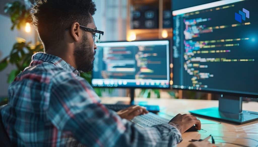 A man coding on a computer