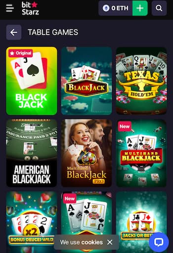 BitStarz review - table games section