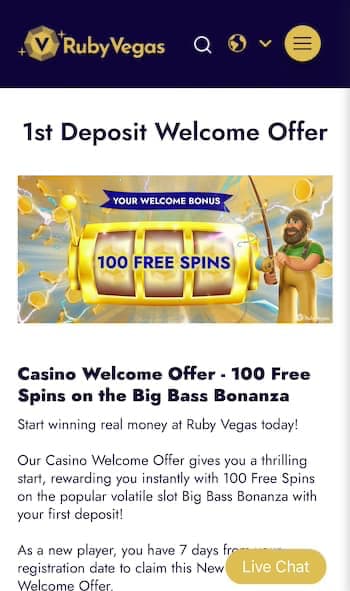 Ruby Vegas 1st Deposit Welcome Offer