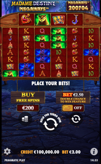 Madame Destiny Megaways Mobile Slot Layout