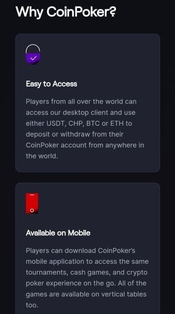 Short Deck Poker - CoinPoker homepage on mobile