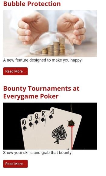 Short Deck Poker - Everygame poker homepage on mobile