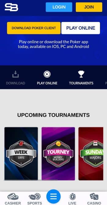 Short Deck Poker - SportsBetting.ag homepage on mobile