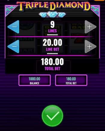 Triple Diamond Slot Machine settings on mobile