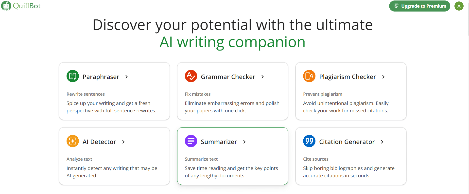 <strong>Navigate to QuillBot's Summarizer</strong>