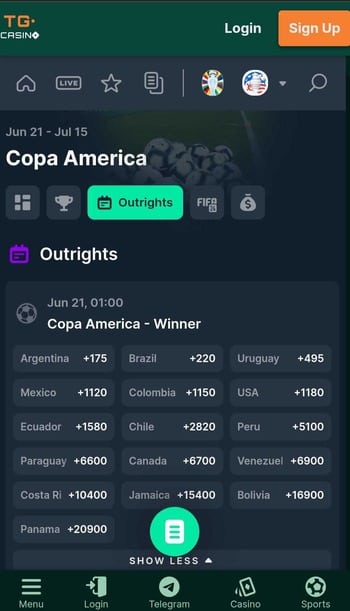 copa america outright odds