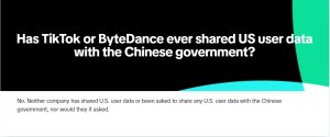 TikTok's official response to allegations of sharing user data with the Chinese government.