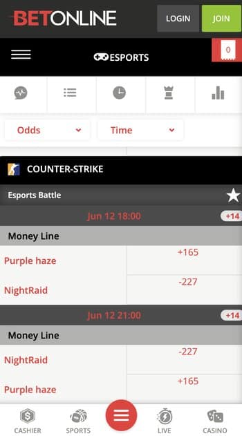 Open the Esports Betting Section