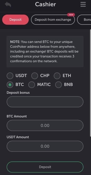 Make a First Poker Crypto Deposit