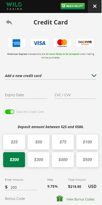 Wild Casino - Credit Card Deposit