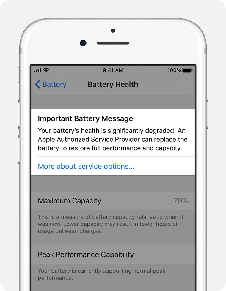 IPhone battery health check.