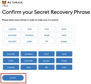 Meta Mask SRP confirmation