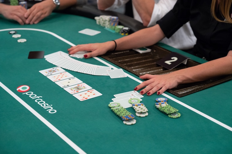 Poker dealer during a tournament