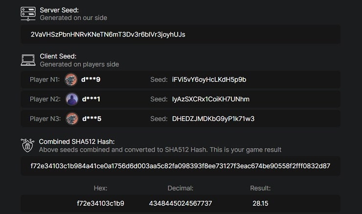 Provably Fair Game Result