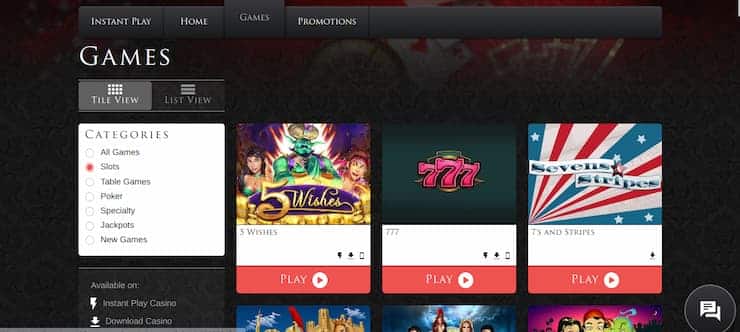 Lucky Red Casino review - Desktop site