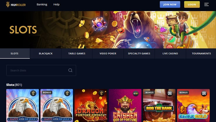 High Roller Casino Homepage Desktop