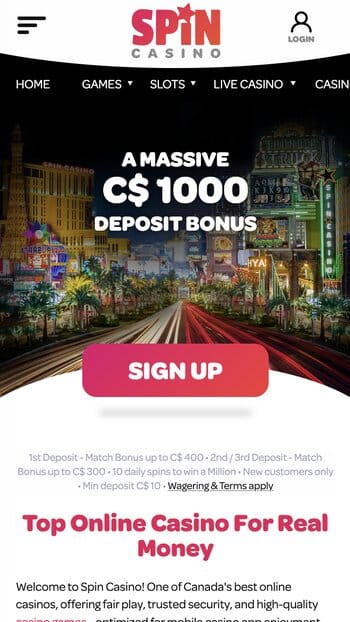 spin casino bonus canada