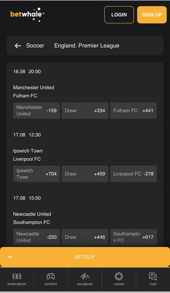BetWhale Premier League Betting Odds