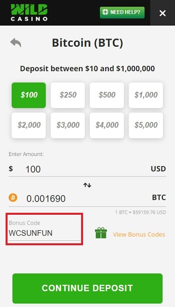 Enter your Bonus Code and Deposit Funds