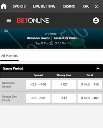 how to bet on nfl ravens vs chiefs