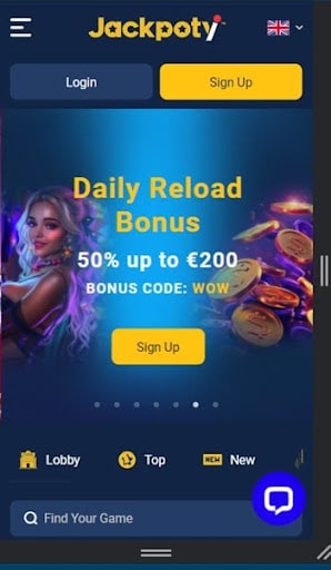jackpoty homepage on mobile
