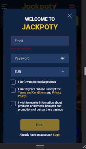 Jackpoty registration