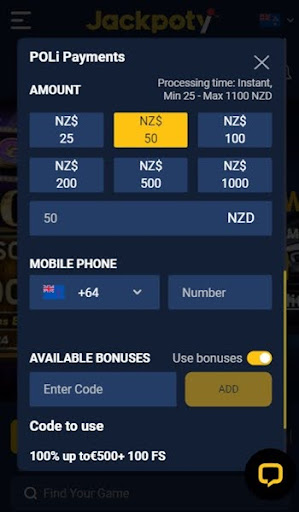 Poli payments at Jackpoty casino