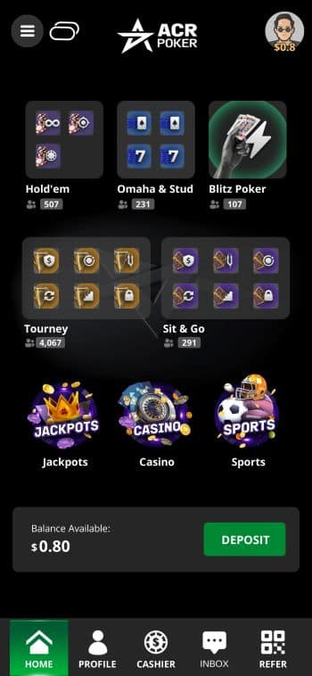 Browse the ACR Poker Lobby