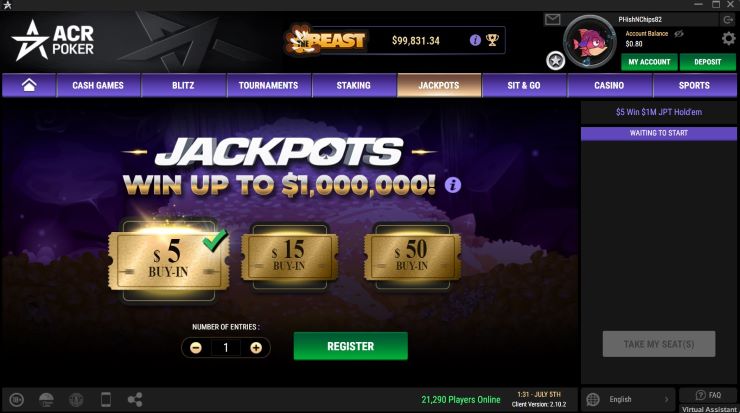 ACR Poker Review The ACR poker desktop software client displaying jackpot games