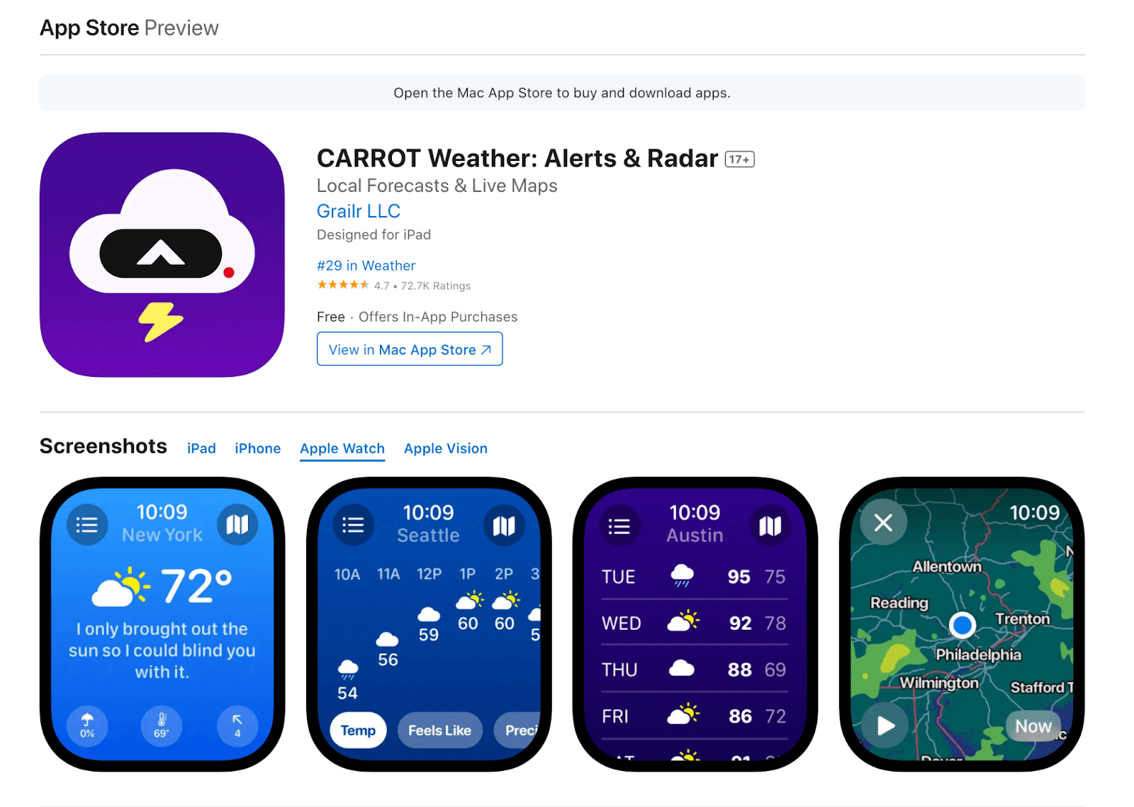 Carrot Weather app.