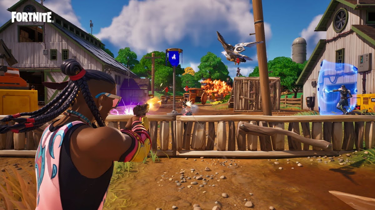 In Fortnite, you pick up various weapons to eliminate other players and NPCs.