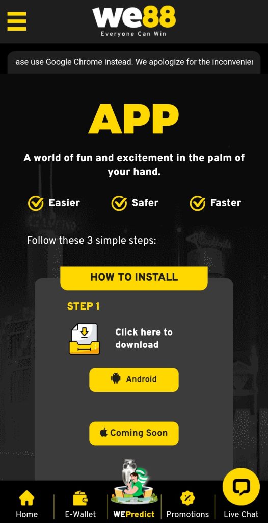We88 ewallet casino mobile app