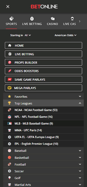2. Navigate to the Baseball Section