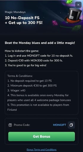 Weekly no deposit free spins at LuckyWins
