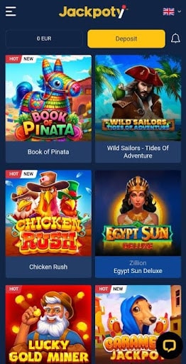 The Jackpoty slots library on mobile