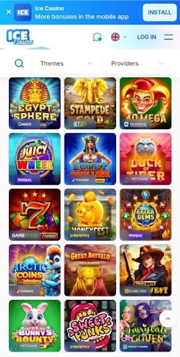 The Ice Casino slots library on mobile