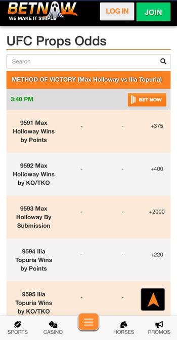 BetNow UFC betting site