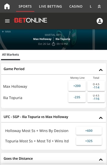 BetOnline UFC betting site