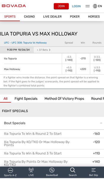 Bovada ufc sportsbook