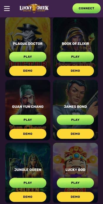 Casinos Like Chumba - The Lucky Creek site as viewed on an Android mobile