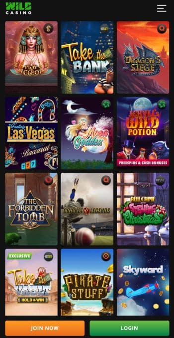 Casinos Like Chumba - The Wild Casino site as viewed on an Android mobile