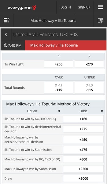Everygame UFC sportsbook