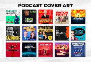 Examples of podcast cover design by Brandzin