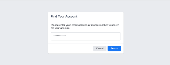Screenshot showing Facebook Find Your Account page