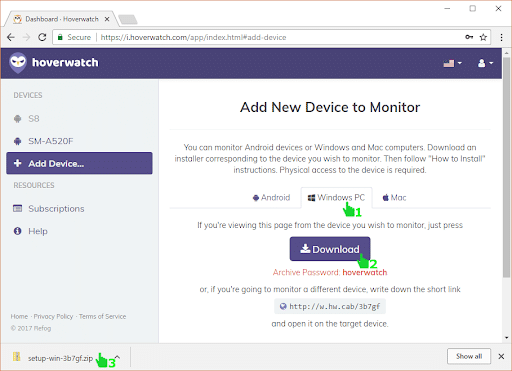 <strong>Step 3: Download and Install Hoverwatch on the Target Windows PC</strong>