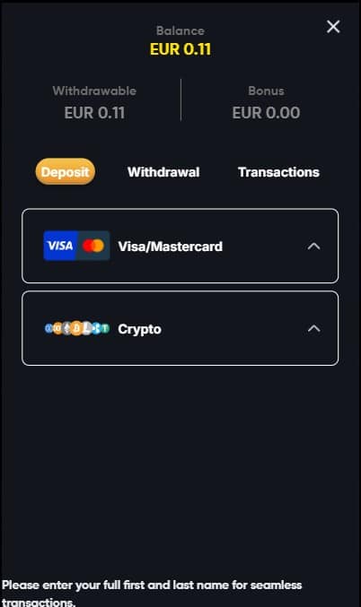 Choose a Payment Method and Deposit