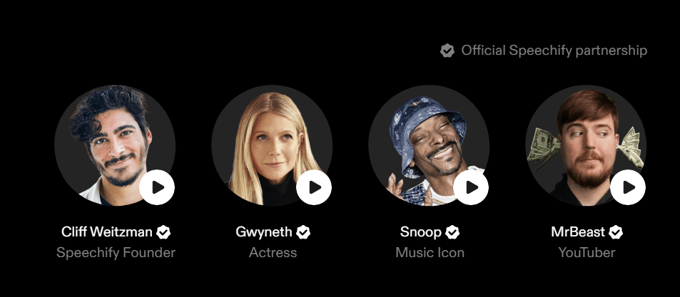 Official Speechify partnerships.
