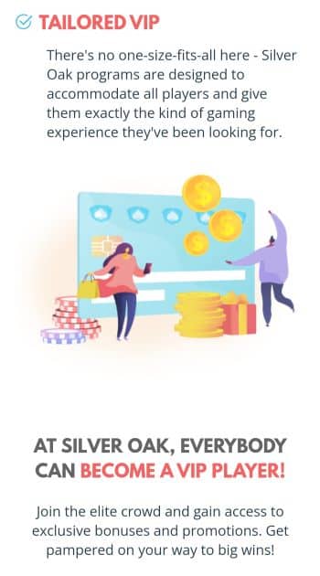 Planet 7 Sister Casinos The Silver Oak homepage on mobile detailing the loyalty rewards program