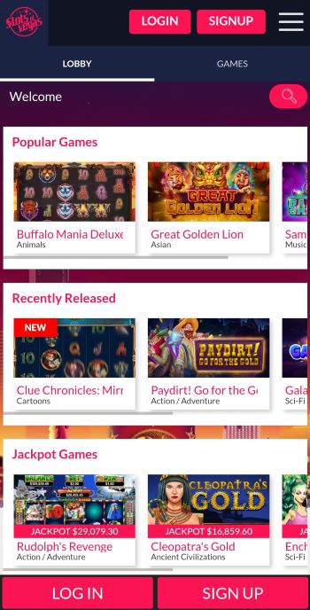 Planet 7 Sister Casinos The Slots Of Vegas homepage as seen on a mobile device